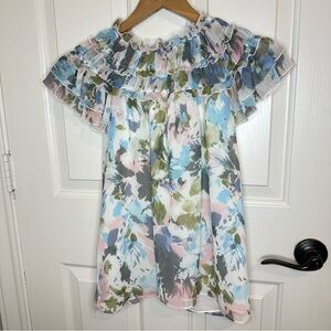 Willa Story Baby Blue Floral Watercolor Ruffle Hutson Blouse Sz M Prairie Boho
